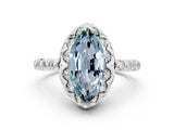 White gold Marquise Cut Aquamarine Scalloped Halo Engagement Ring with Round Shared Prong Band_24