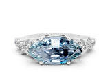 White gold Marquise Cut Aquamarine Scattered Round Accent Ring with Prong Setting_24