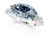 White gold Marquise Cut Aquamarine Scattered Round Accent Ring with Prong Setting_25
