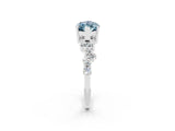 White gold Marquise Cut Aquamarine Scattered Round Accent Ring with Prong Setting_26