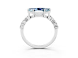 White gold Marquise Cut Aquamarine Scattered Round Accent Ring with Prong Setting_27