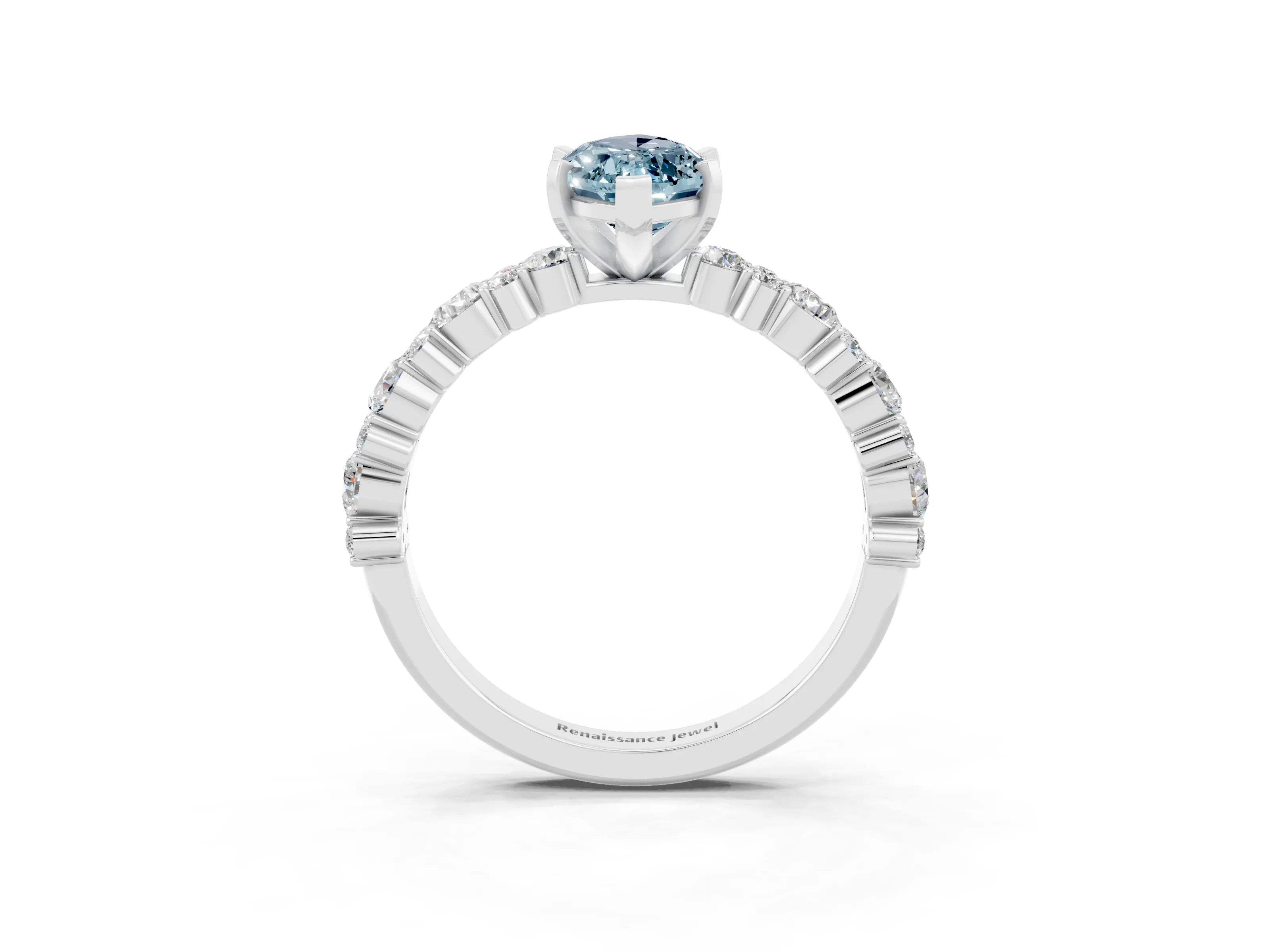 White gold Marquise Cut Aquamarine Side Stone Solitaire Ring with Round  and Four-Prong Setting_51