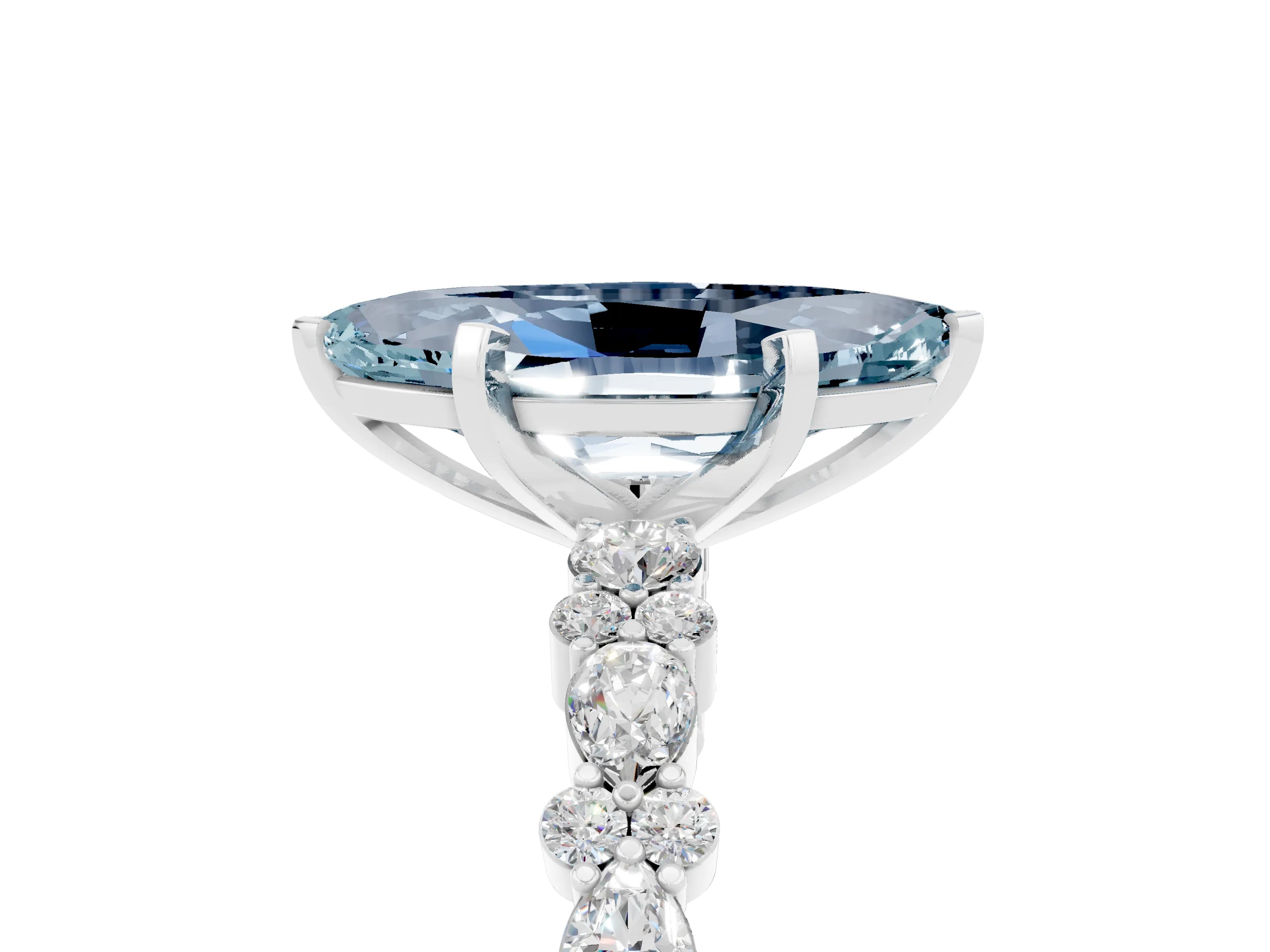 White gold Marquise Cut Aquamarine Side Stone Solitaire Ring with Round  and Four-Prong Setting_53
