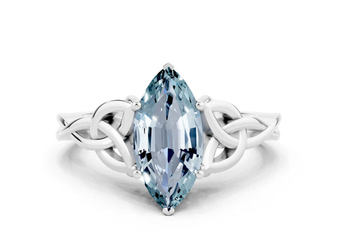 White gold Marquise Cut Aquamarine Solitaire Celtic Knot Ring with Four-Prong Setting_12