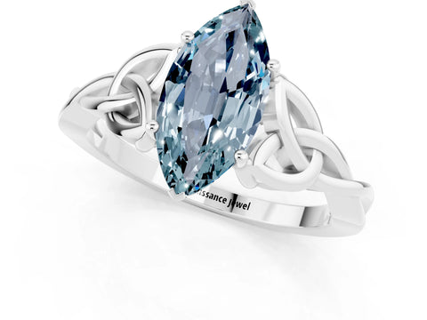 White gold Marquise Cut Aquamarine Solitaire Celtic Knot Ring with Four-Prong Setting_13