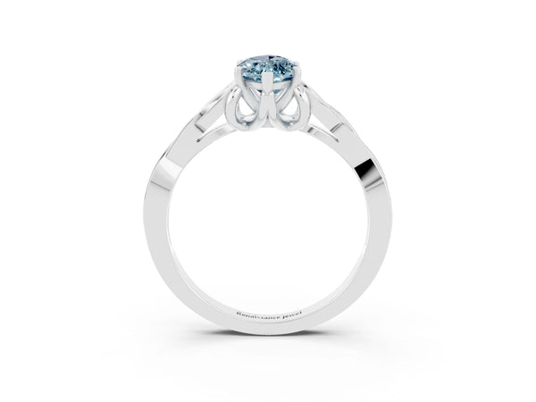 Platinum Marquise Cut Aquamarine Solitaire Celtic Knot Ring with Four-Prong Setting