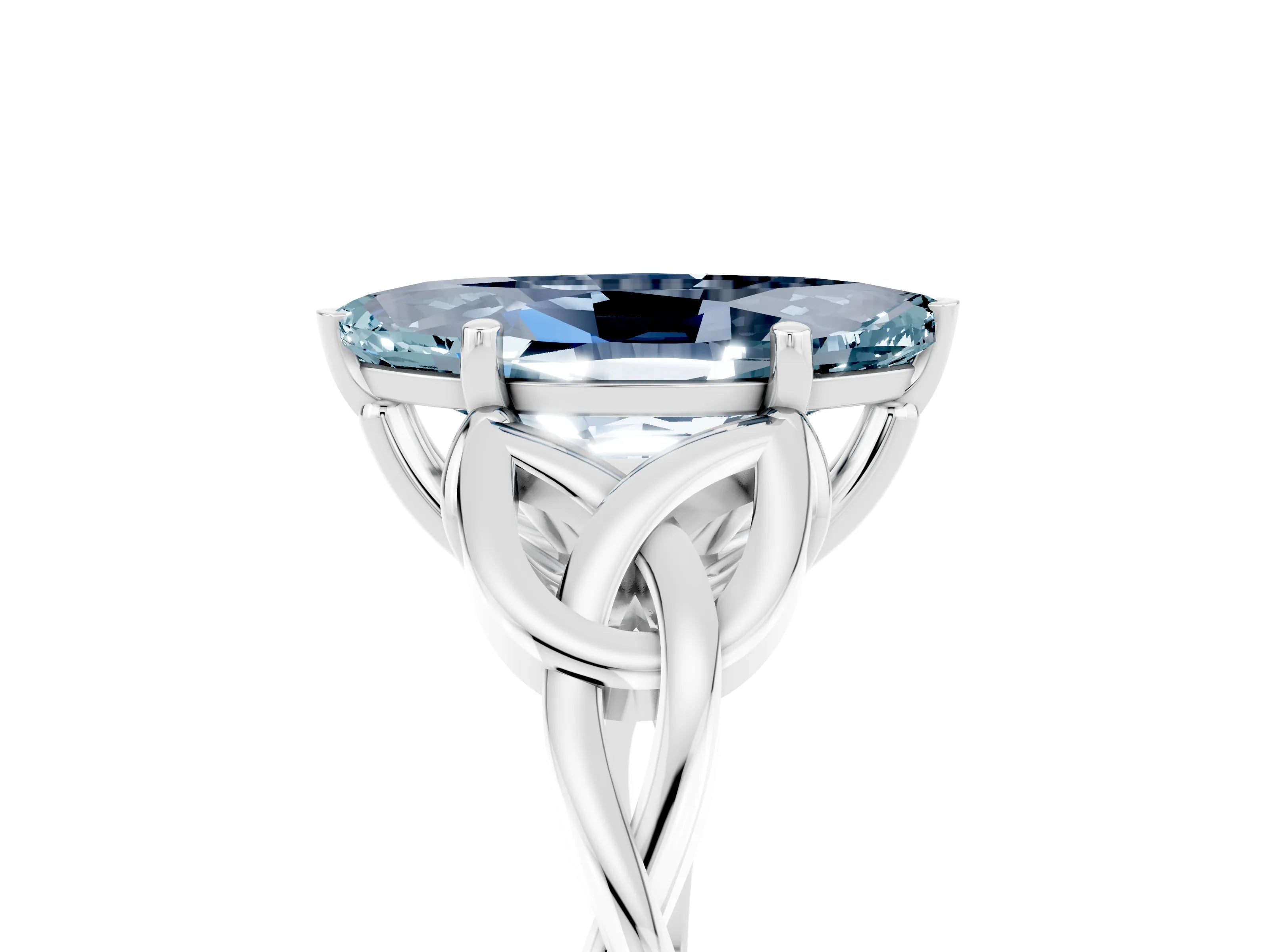 White gold Marquise Cut Aquamarine Solitaire Celtic Knot Ring with Four-Prong Setting_17