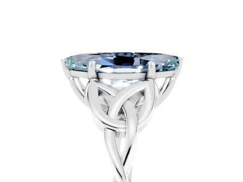 White gold Marquise Cut Aquamarine Solitaire Celtic Knot Ring with Four-Prong Setting_17