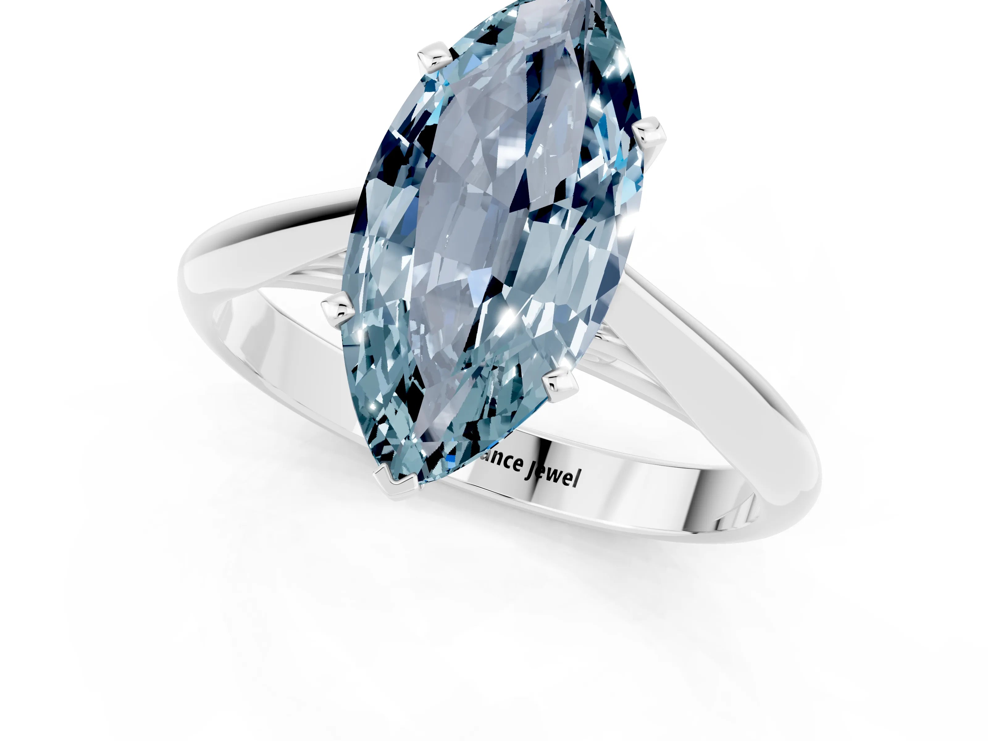 White gold Marquise Cut Aquamarine Solitaire Engagement Ring with Cathedral Setting and Four-Prong Mount_13
