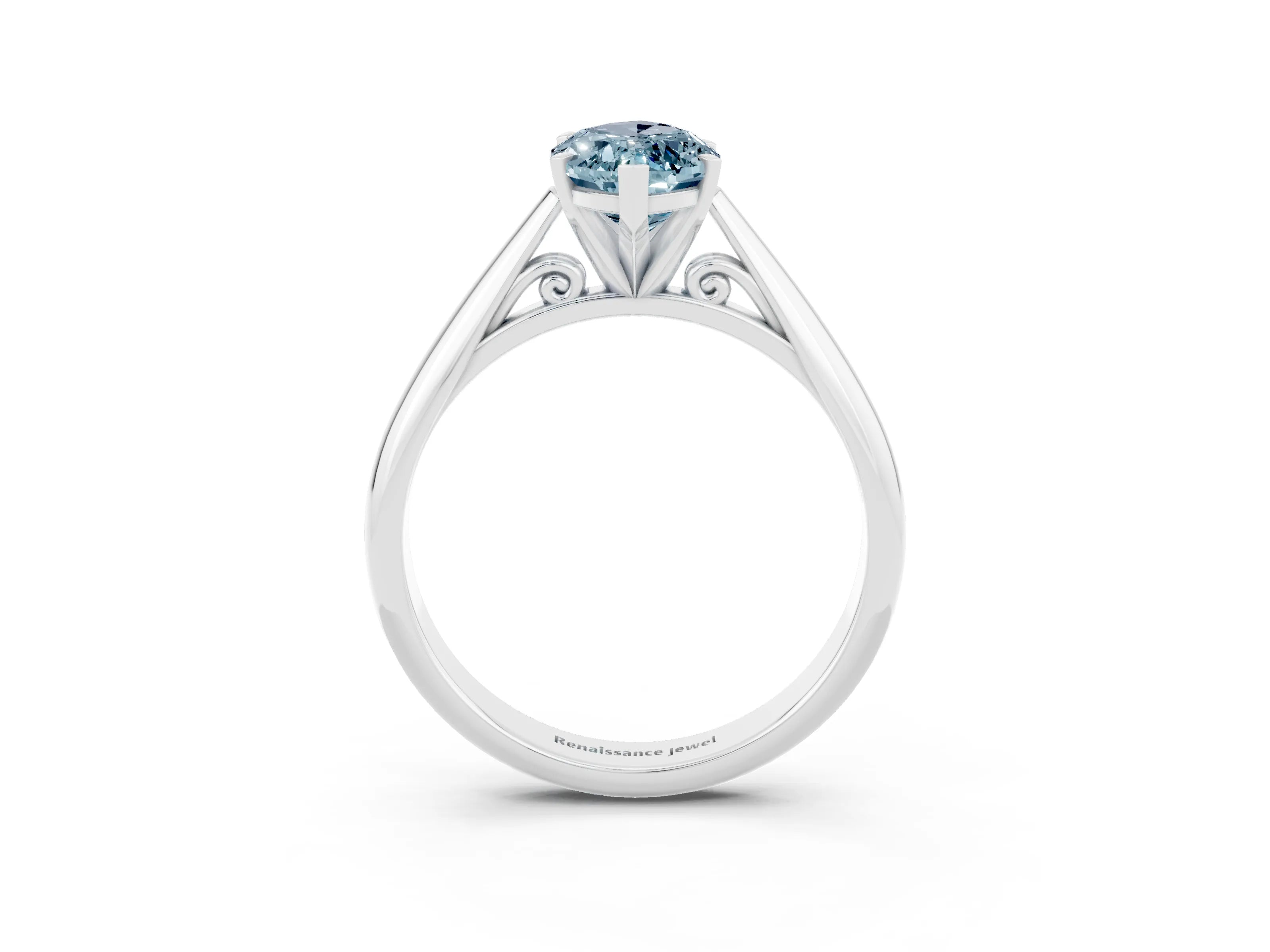 White gold Marquise Cut Aquamarine Solitaire Engagement Ring with Cathedral Setting and Four-Prong Mount_15
