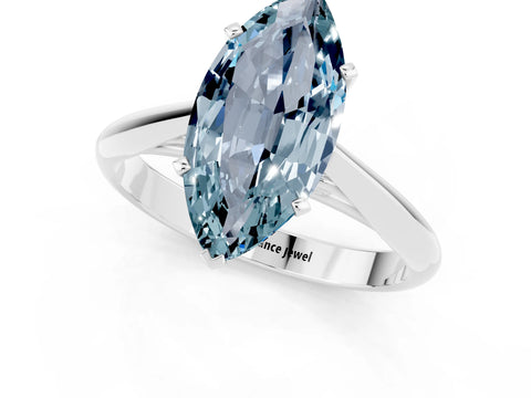 White gold Marquise Cut Aquamarine Solitaire Engagement Ring with Cathedral Setting and Four-Prong Mount_25