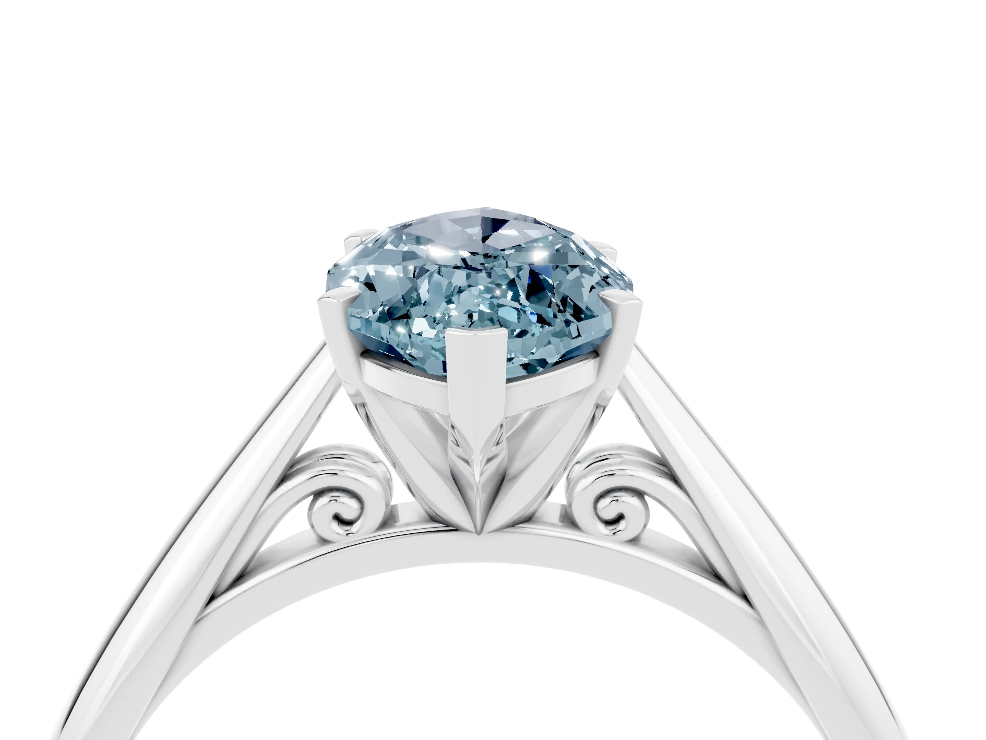 White gold Marquise Cut Aquamarine Solitaire Engagement Ring with Cathedral Setting and Four-Prong Mount_28