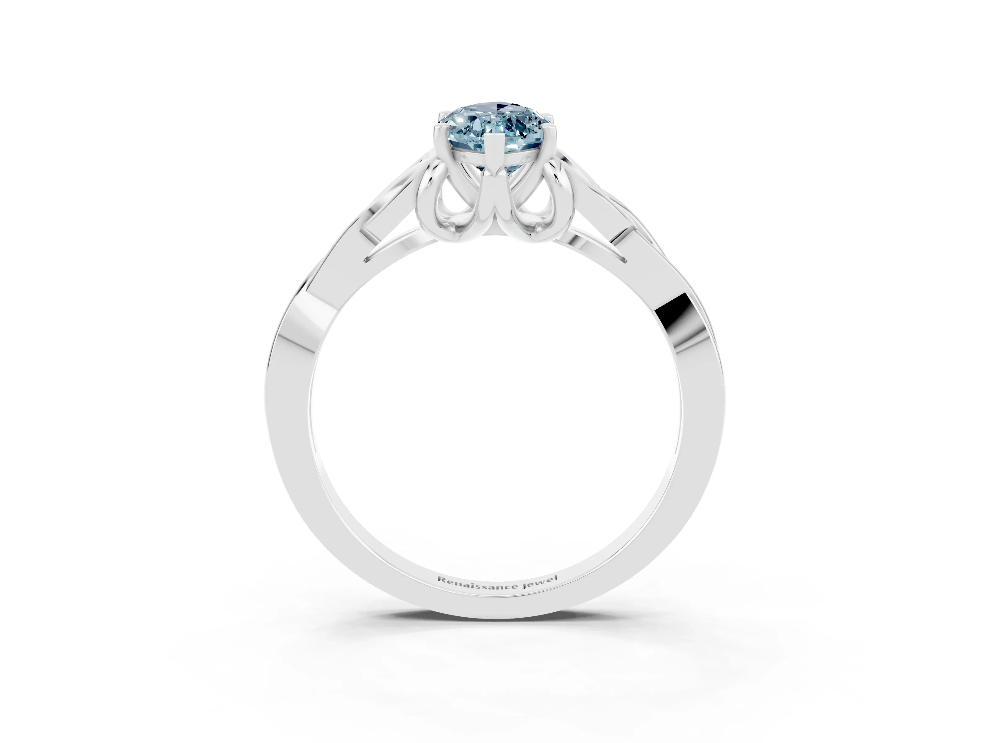 White gold Marquise Cut Aquamarine Solitaire Engagement Ring with Celtic Knot Band and Four-Prong Setting_3
