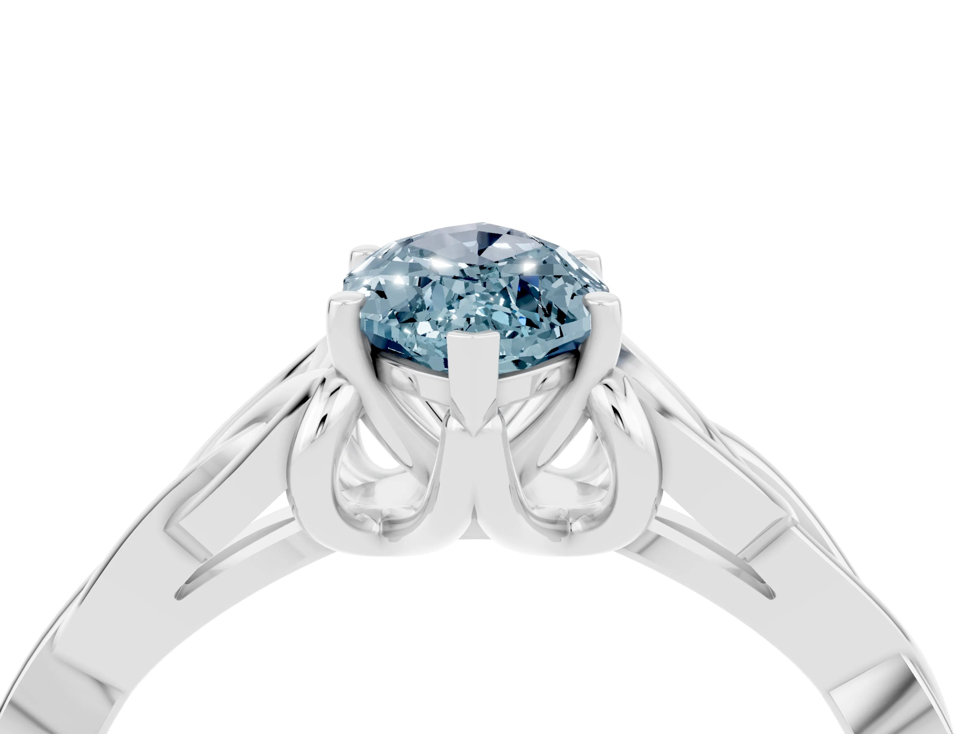 White gold Marquise Cut Aquamarine Solitaire Engagement Ring with Celtic Knot Band and Four-Prong Setting_4