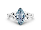 White gold Marquise Cut Aquamarine Solitaire Engagement Ring with Celtic Knot Band and Four-Prong Setting