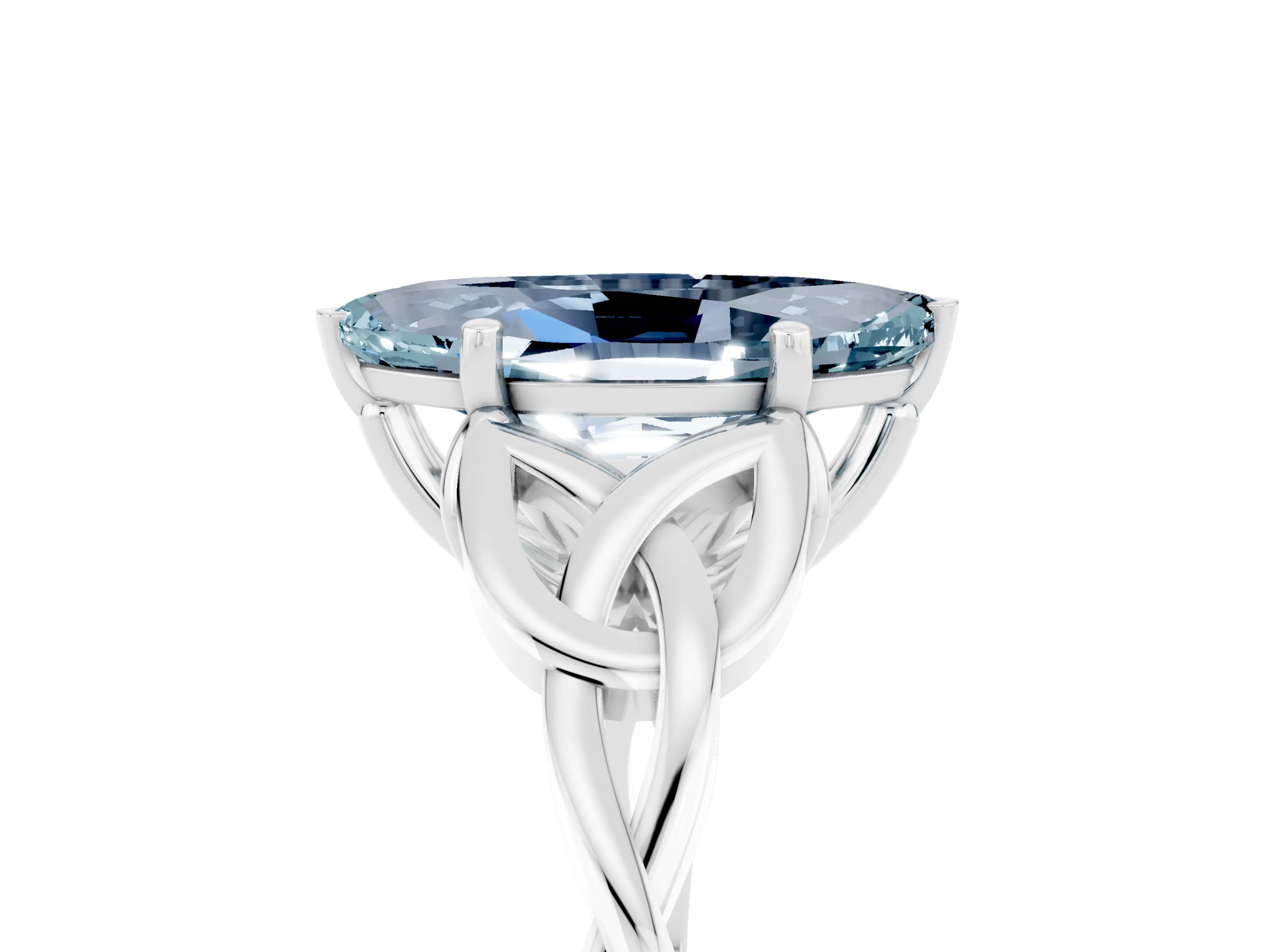 White gold Marquise Cut Aquamarine Solitaire Engagement Ring with Celtic Knot Band and Four-Prong Setting_5