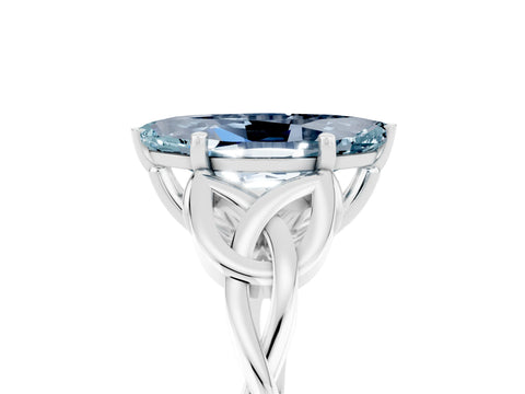 White gold Marquise Cut Aquamarine Solitaire Engagement Ring with Celtic Knot Band and Four-Prong Setting_5