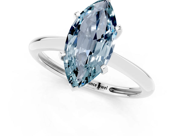 White gold Marquise Cut Aquamarine Solitaire Engagement Ring with Classic Band and Four-Prong Setting