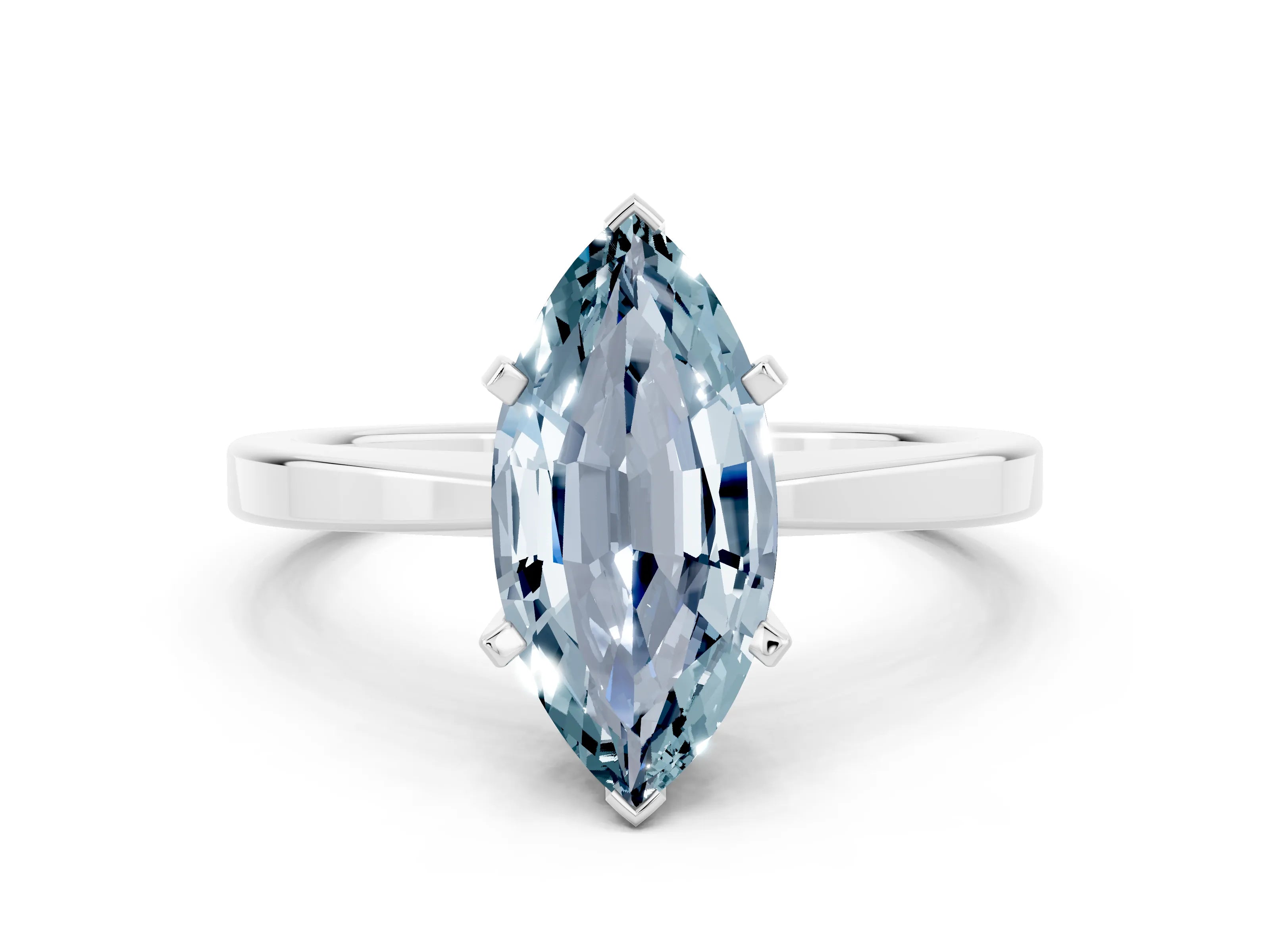 White gold Marquise Cut Aquamarine Solitaire Engagement Ring with Classic Band and Four-Prong Setting_42