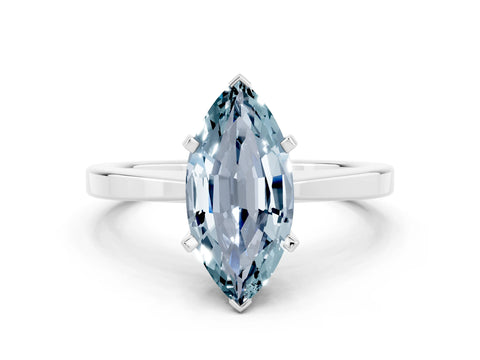 White gold Marquise Cut Aquamarine Solitaire Engagement Ring with Classic Band and Four-Prong Setting_42