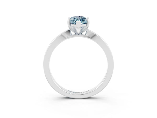 Platinum Marquise Cut Aquamarine Solitaire Engagement Ring with Classic Band and Four-Prong Setting