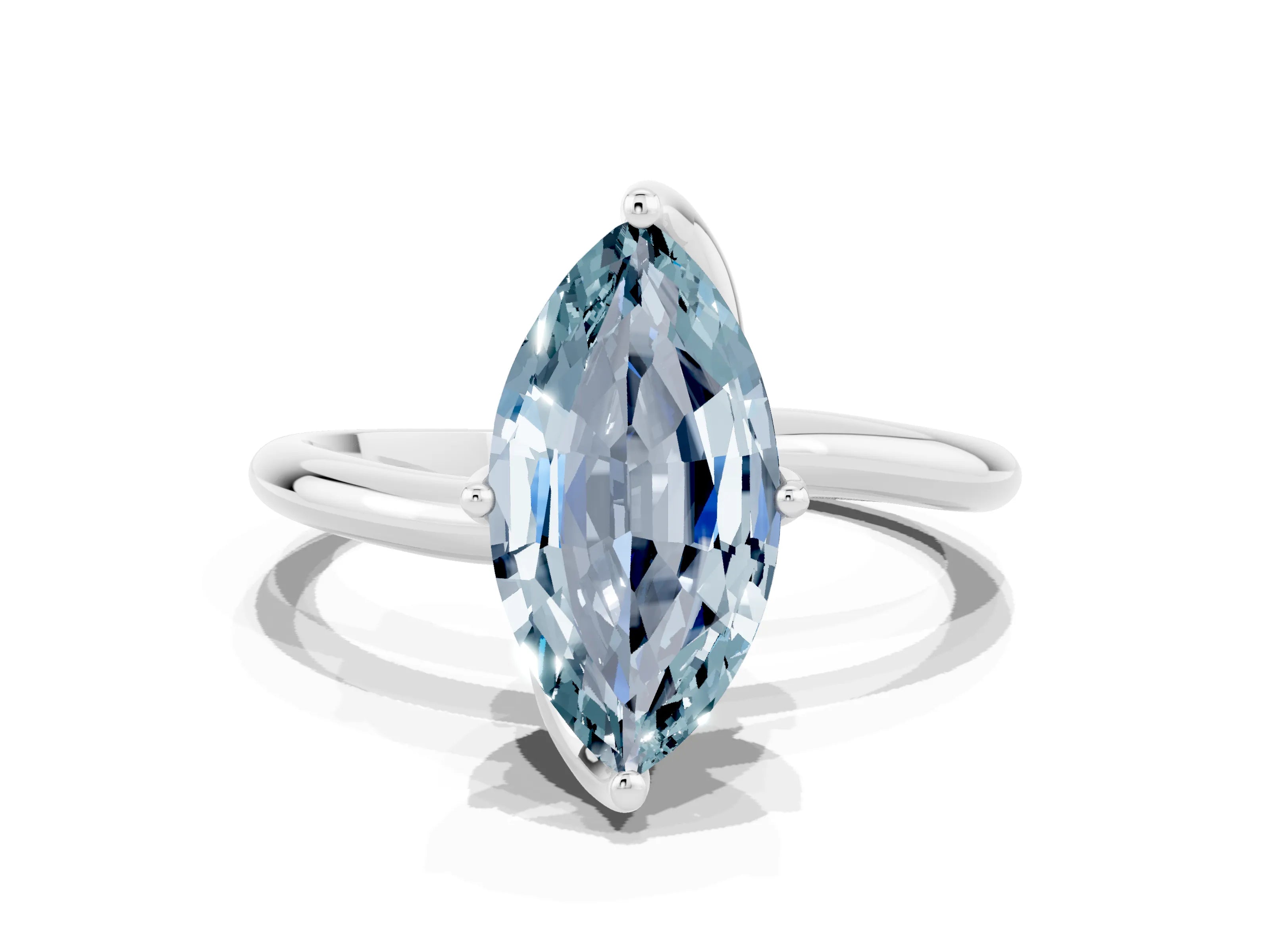 White gold Marquise Cut Aquamarine Solitaire Engagement Ring with Four-Prong Setting and Classic Band_12