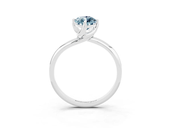 Platinum Marquise Cut Aquamarine Solitaire Engagement Ring with Four-Prong Setting and Classic Band