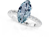 White gold Marquise Cut Aquamarine Solitaire Engagement Ring with Pavé Band and Four-Prong Setting_1