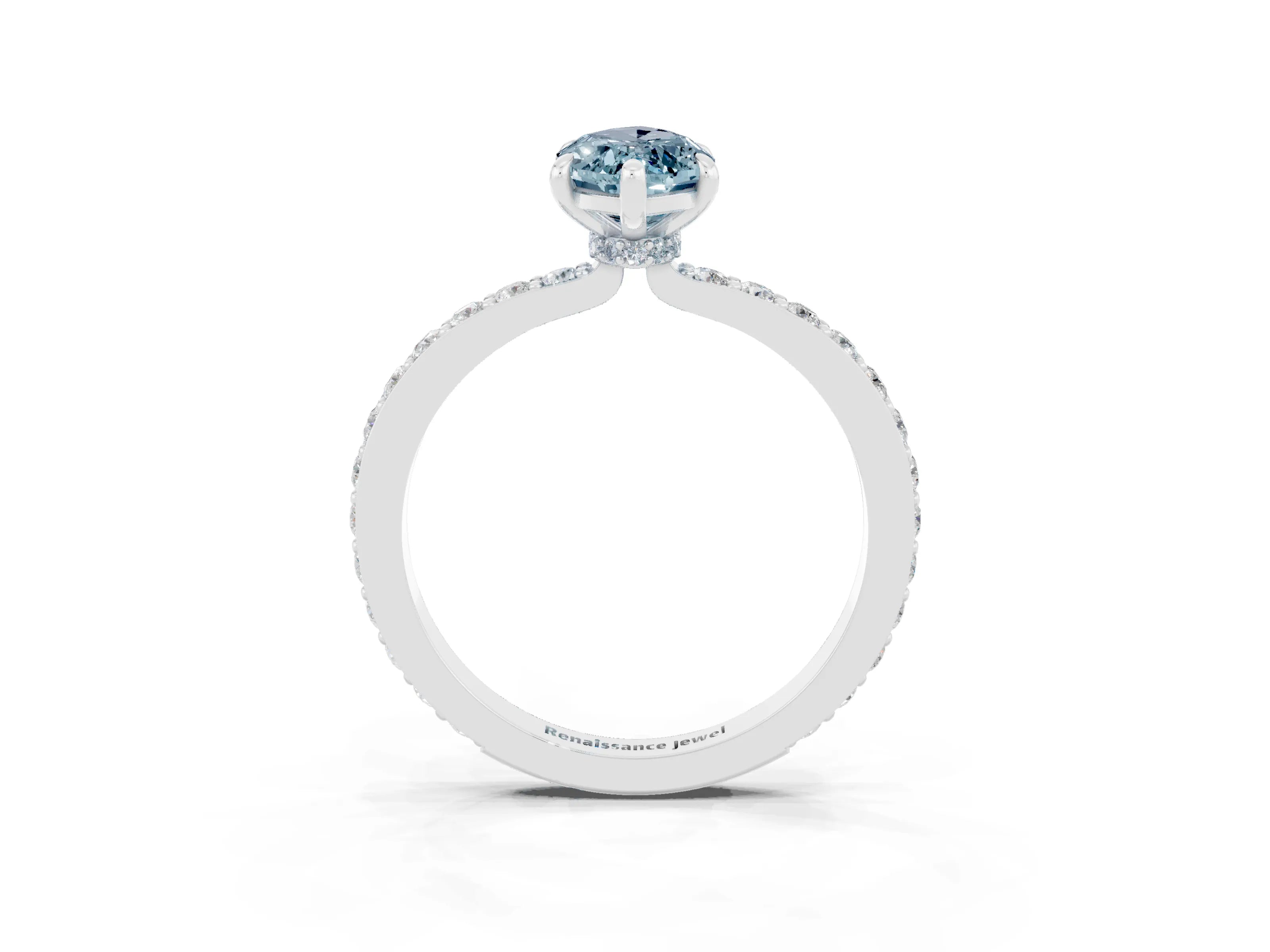 White gold Marquise Cut Aquamarine Solitaire Engagement Ring with Pavé Band and Four-Prong Setting_3
