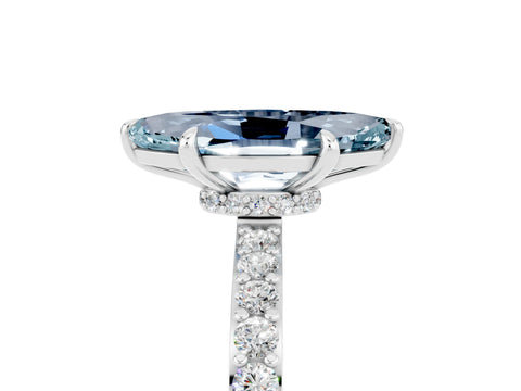 White gold Marquise Cut Aquamarine Solitaire Engagement Ring with Pavé Band and Four-Prong Setting_5