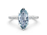 White gold Marquise Cut Aquamarine Solitaire Engagement Ring with Pavé Band and Four-Prong Setting