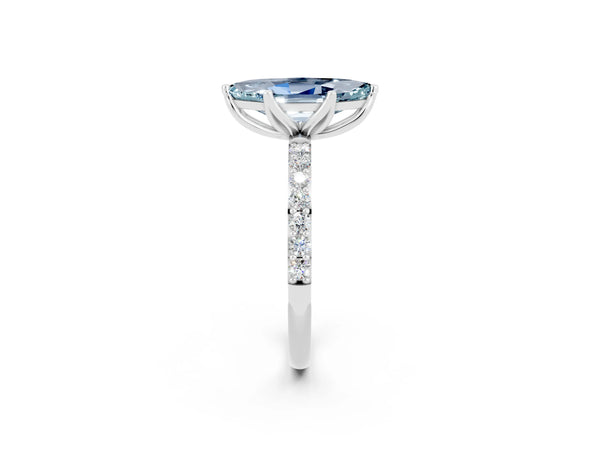 Platinum Marquise Cut Aquamarine Solitaire Engagement Ring with Round  Pavé Band and Prong Setting