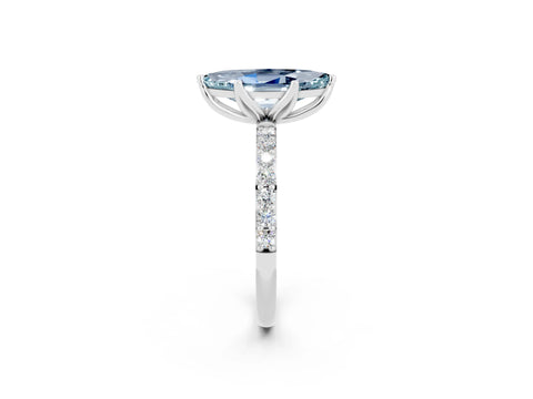 White gold Marquise Cut Aquamarine Solitaire Engagement Ring with Pavé Band and Prong Setting_2