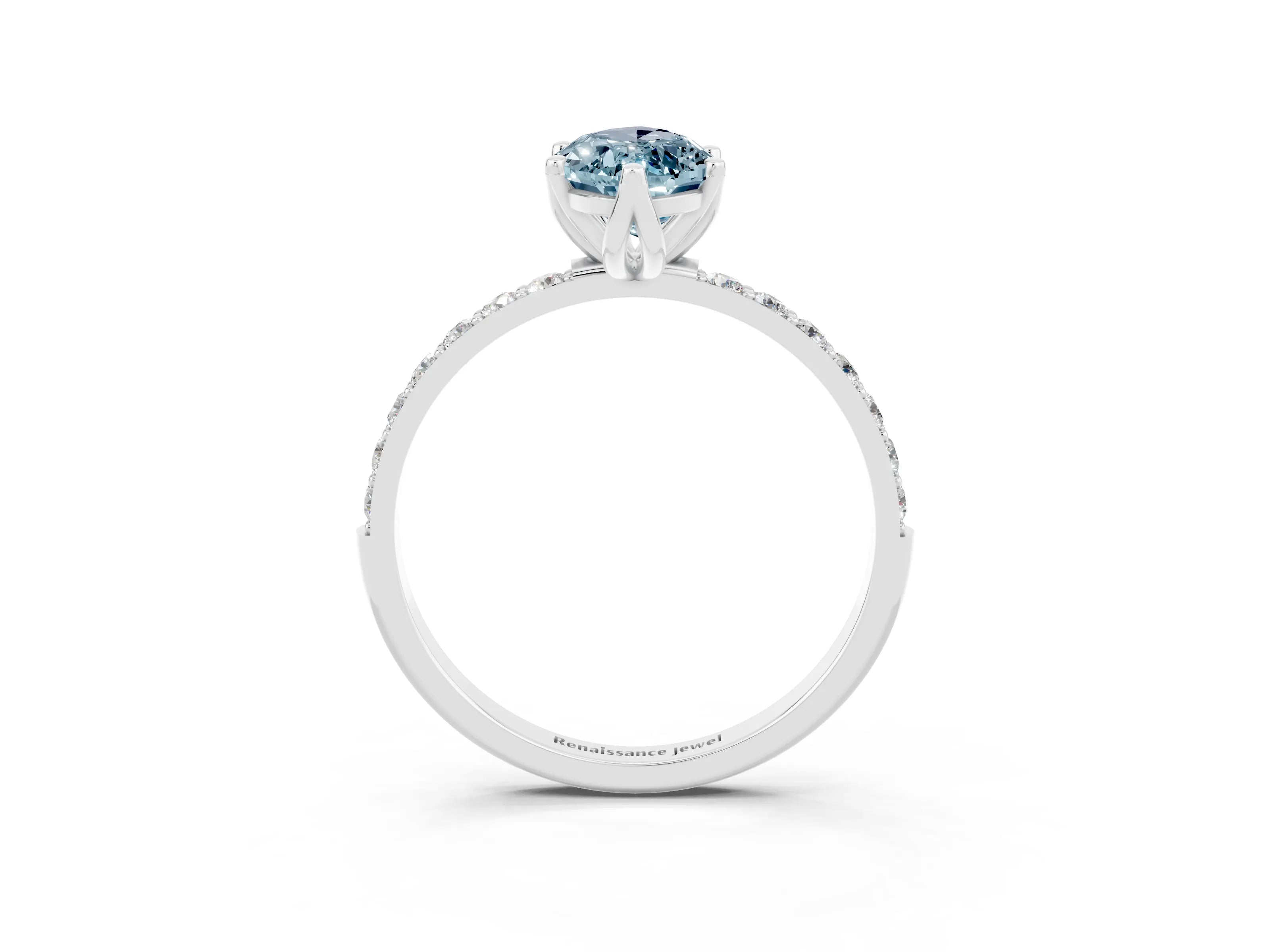 White gold Marquise Cut Aquamarine Solitaire Engagement Ring with Pavé Band and Prong Setting_3