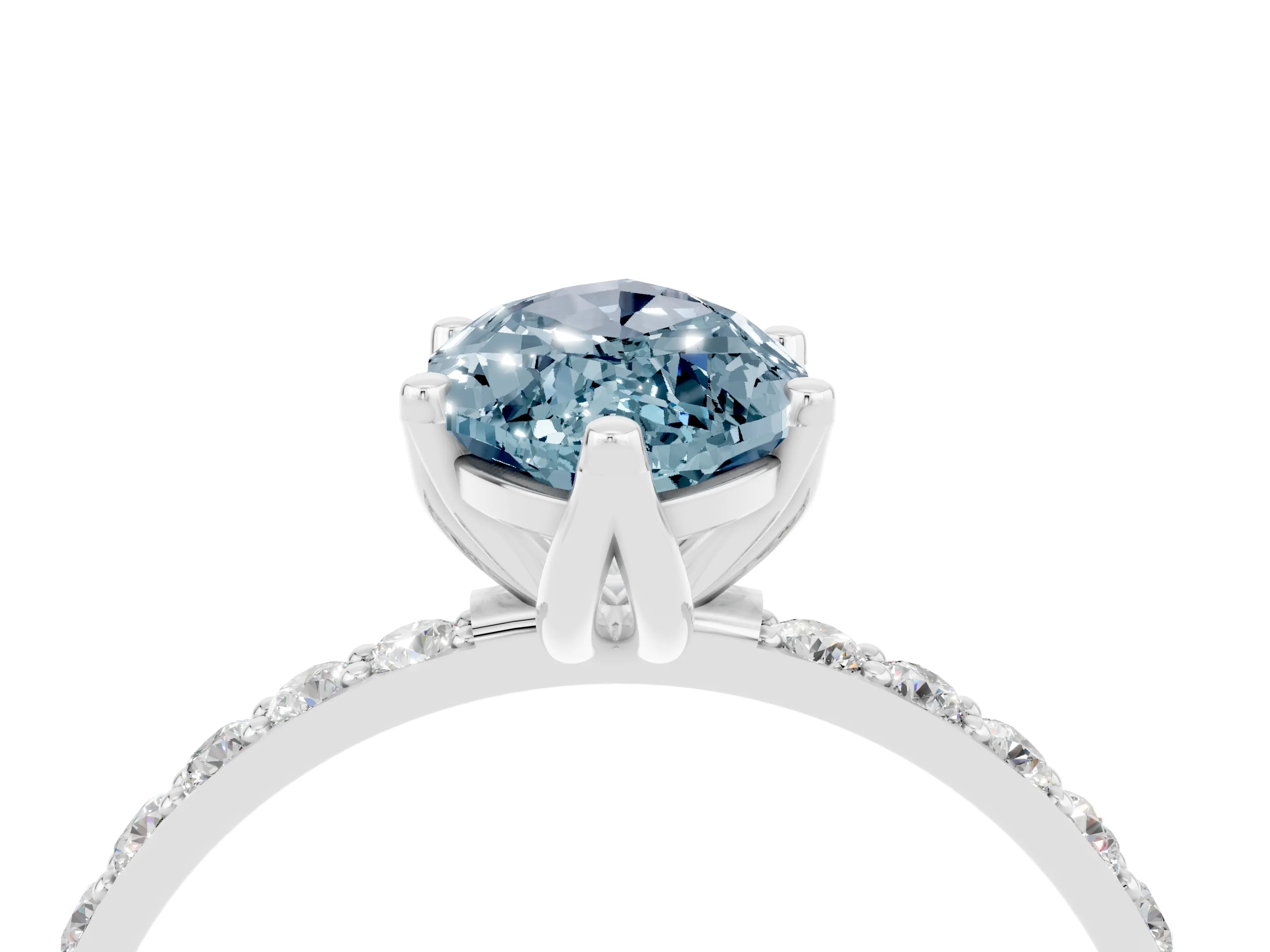 White gold Marquise Cut Aquamarine Solitaire Engagement Ring with Pavé Band and Prong Setting_4