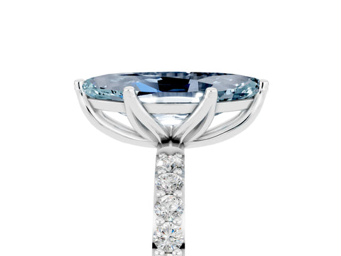 White gold Marquise Cut Aquamarine Solitaire Engagement Ring with Pavé Band and Prong Setting_5