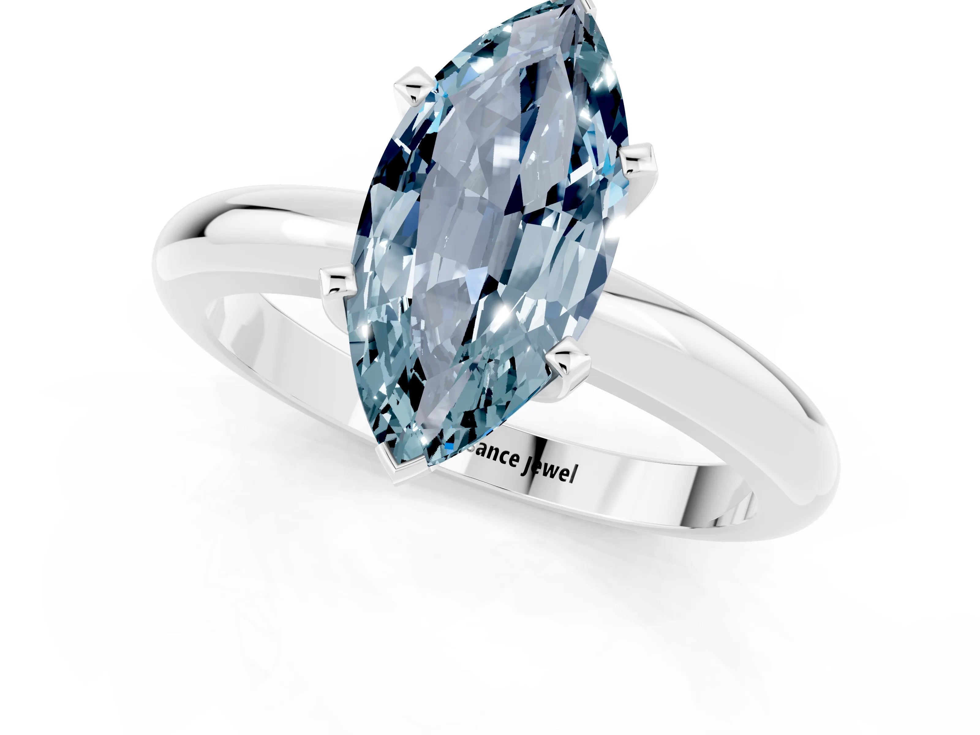 White gold Marquise Cut Aquamarine Solitaire Engagement Ring with Round Band and Four-Prong Setting_1