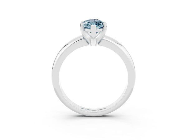 Platinum Marquise Cut Aquamarine Solitaire Engagement Ring with Round Band and Four-Prong Setting