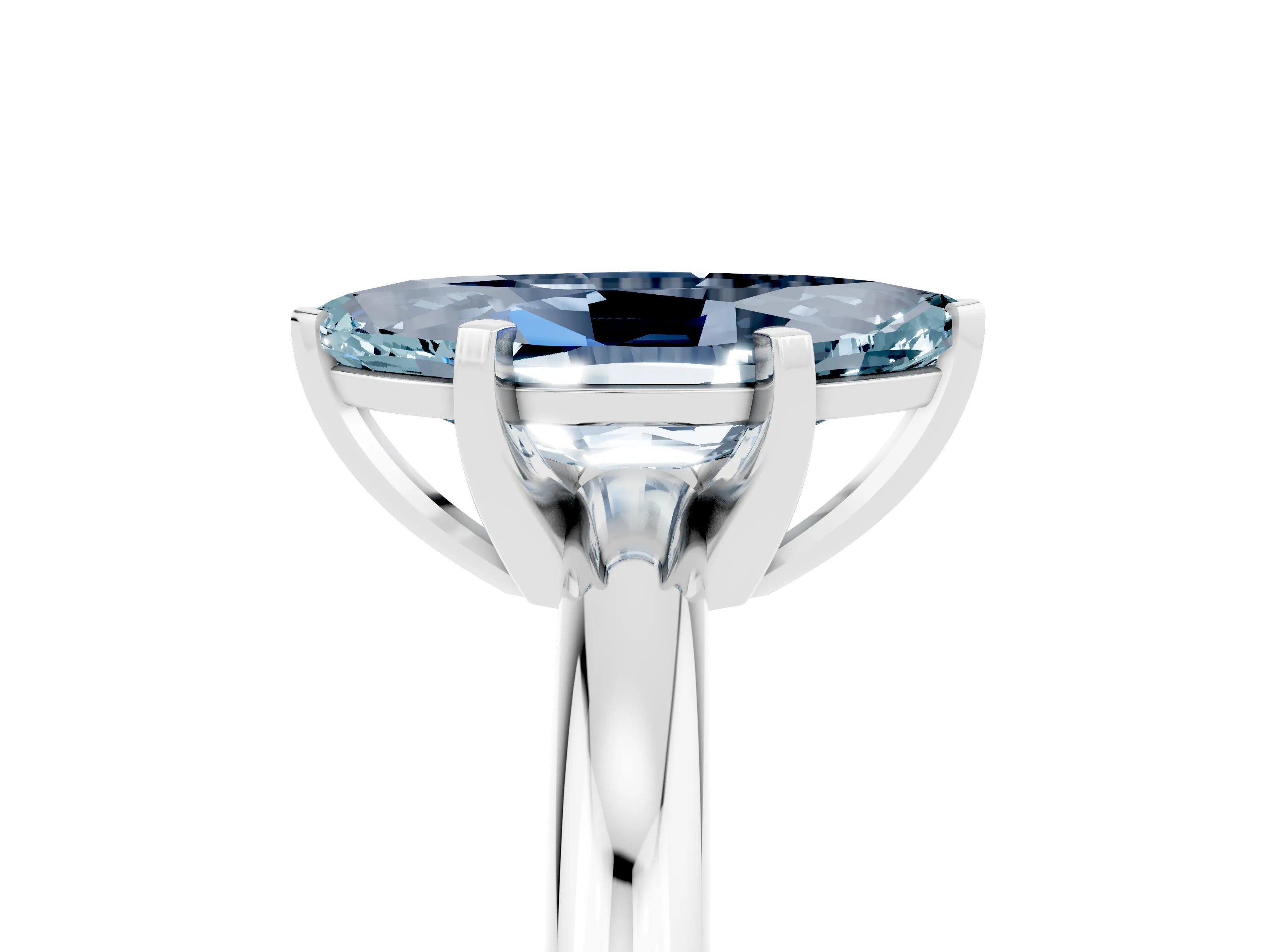 White gold Marquise Cut Aquamarine Solitaire Engagement Ring with Round Band and Four-Prong Setting_5