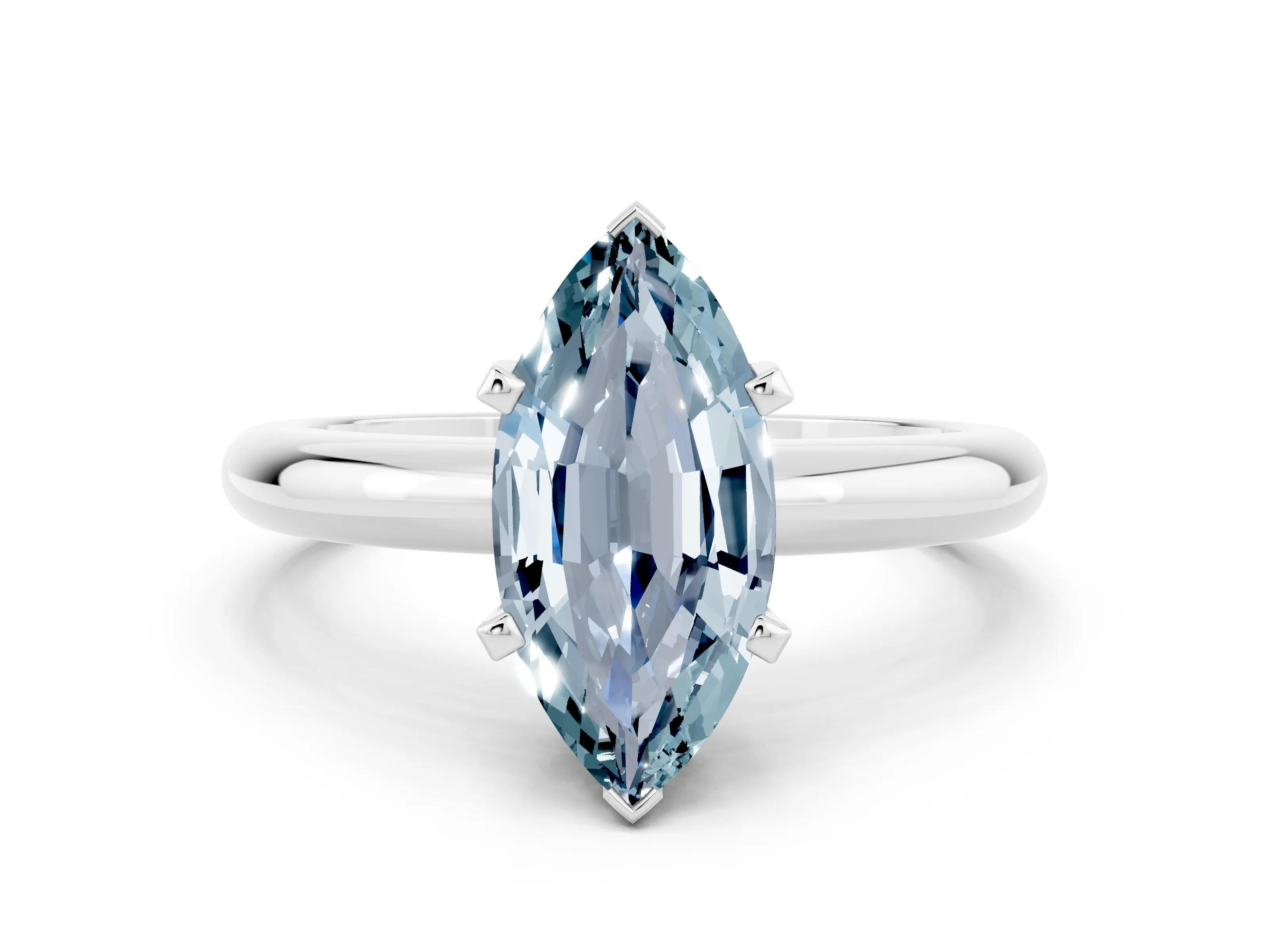 White gold Marquise Cut Aquamarine Solitaire Engagement Ring with Round Band and Four-Prong Setting