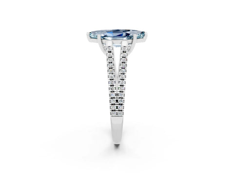 White gold Marquise Cut Aquamarine Solitaire Engagement Ring with Split Shank Pavé Band_2