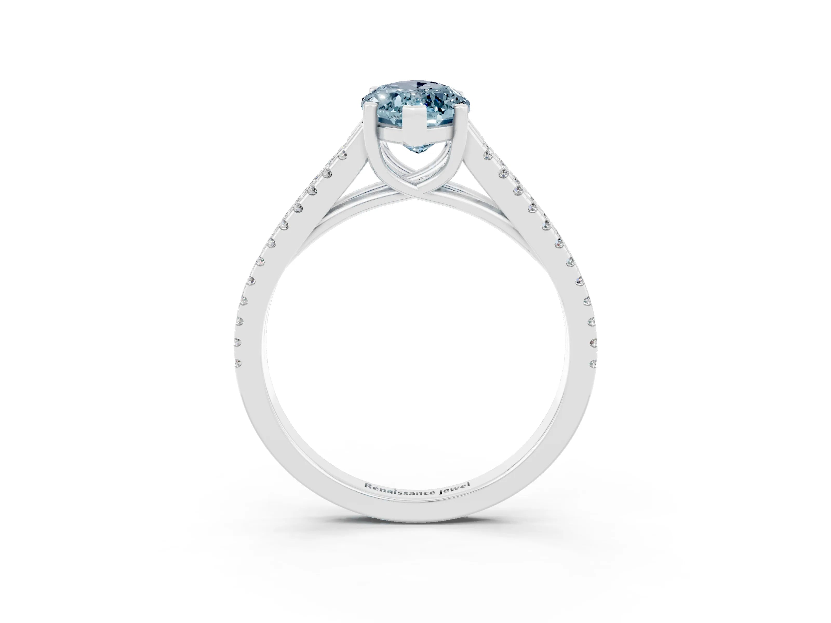 White gold Marquise Cut Aquamarine Solitaire Engagement Ring with Split Shank Pavé Band_3