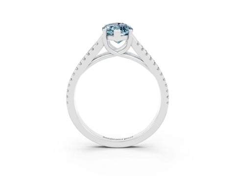 White gold Marquise Cut Aquamarine Solitaire Engagement Ring with Split Shank Pavé Band_3