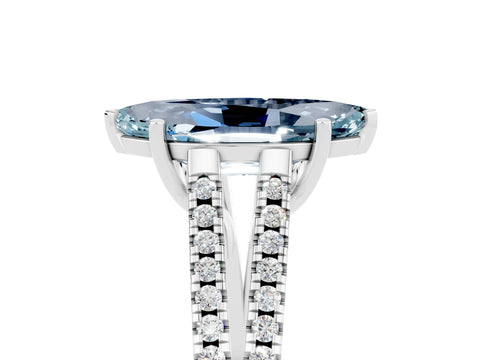 White gold Marquise Cut Aquamarine Solitaire Engagement Ring with Split Shank Pavé Band_5
