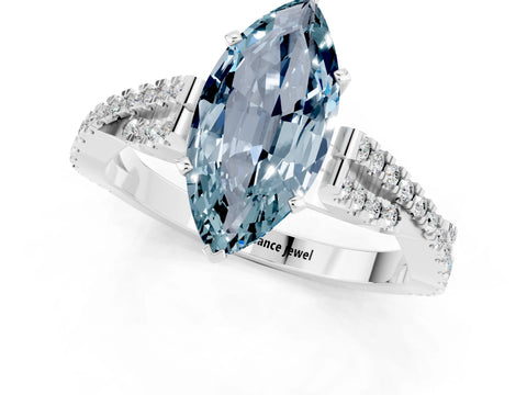 White gold Marquise Cut Aquamarine Solitaire Engagement Ring with Twisted Pavé Band and Four-Prong Setting_1