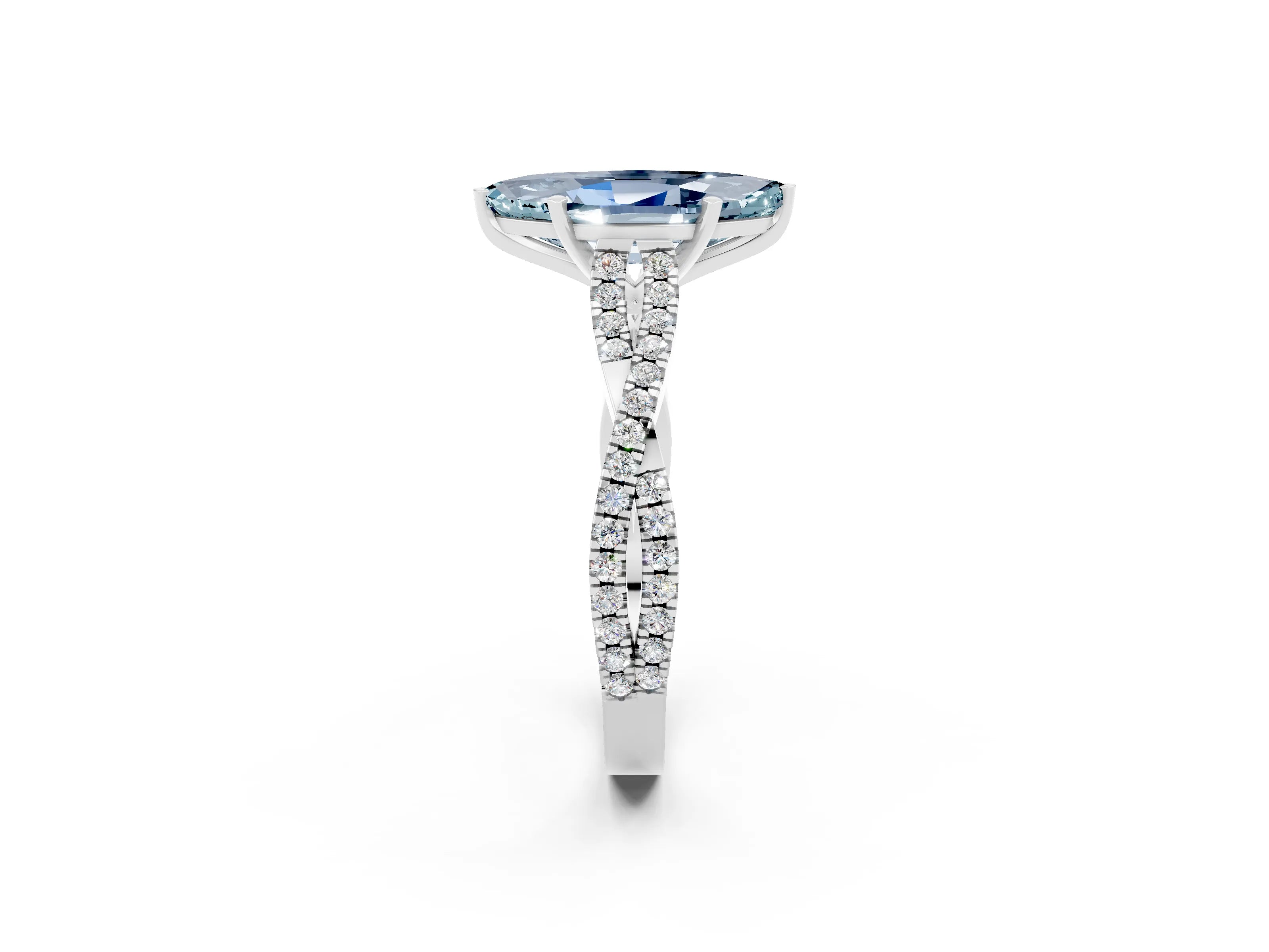White gold Marquise Cut Aquamarine Solitaire Engagement Ring with Twisted Pavé Band and Four-Prong Setting_2