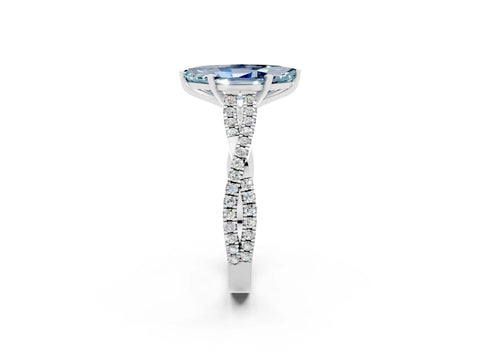 White gold Marquise Cut Aquamarine Solitaire Engagement Ring with Twisted Pavé Band and Four-Prong Setting_2