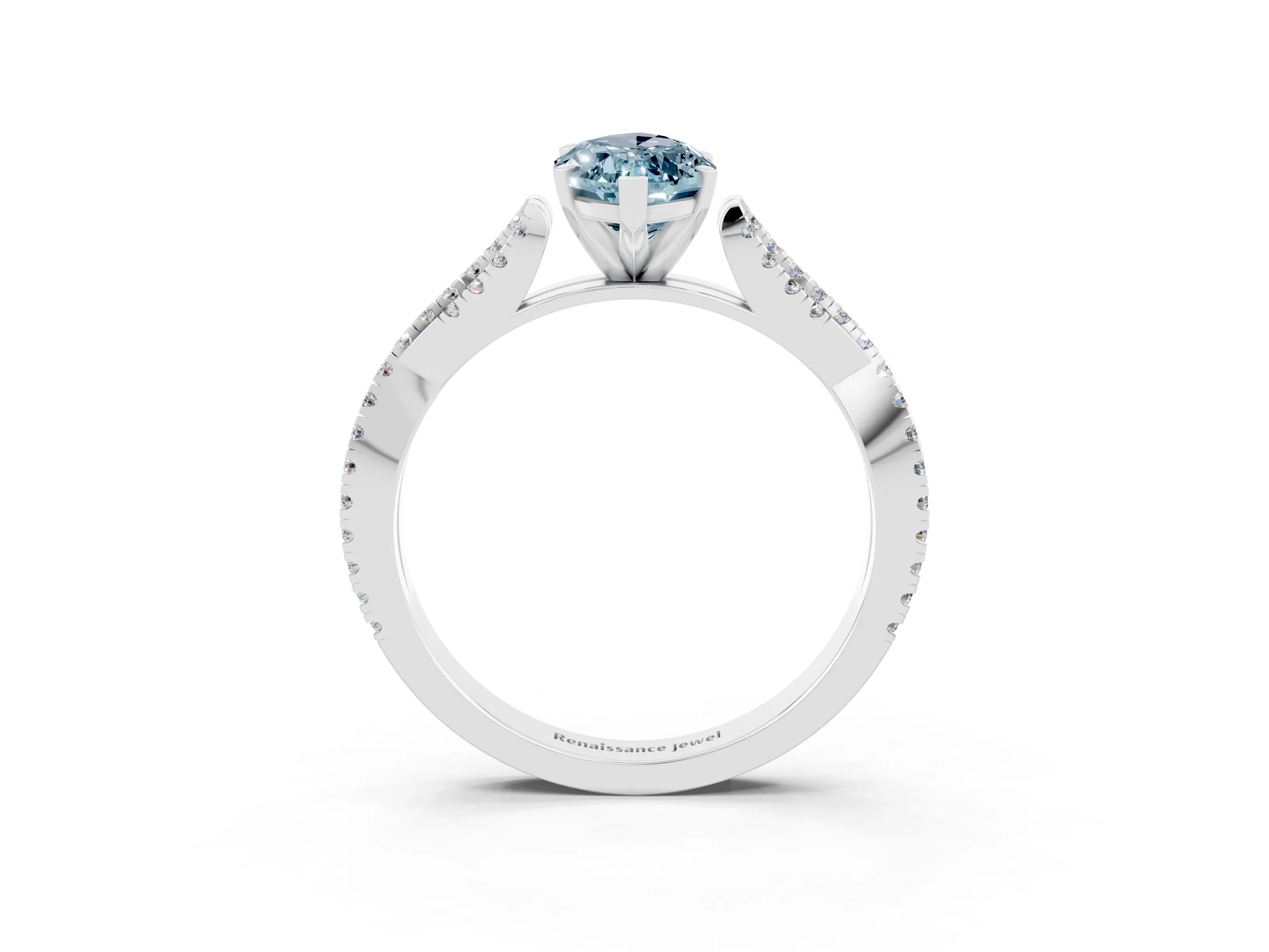 White gold Marquise Cut Aquamarine Solitaire Engagement Ring with Twisted Pavé Band and Four-Prong Setting_3