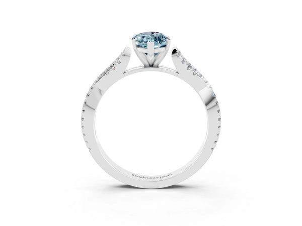 White gold Marquise Cut Aquamarine Solitaire Engagement Ring with Twisted Pavé Band and Four-Prong Setting