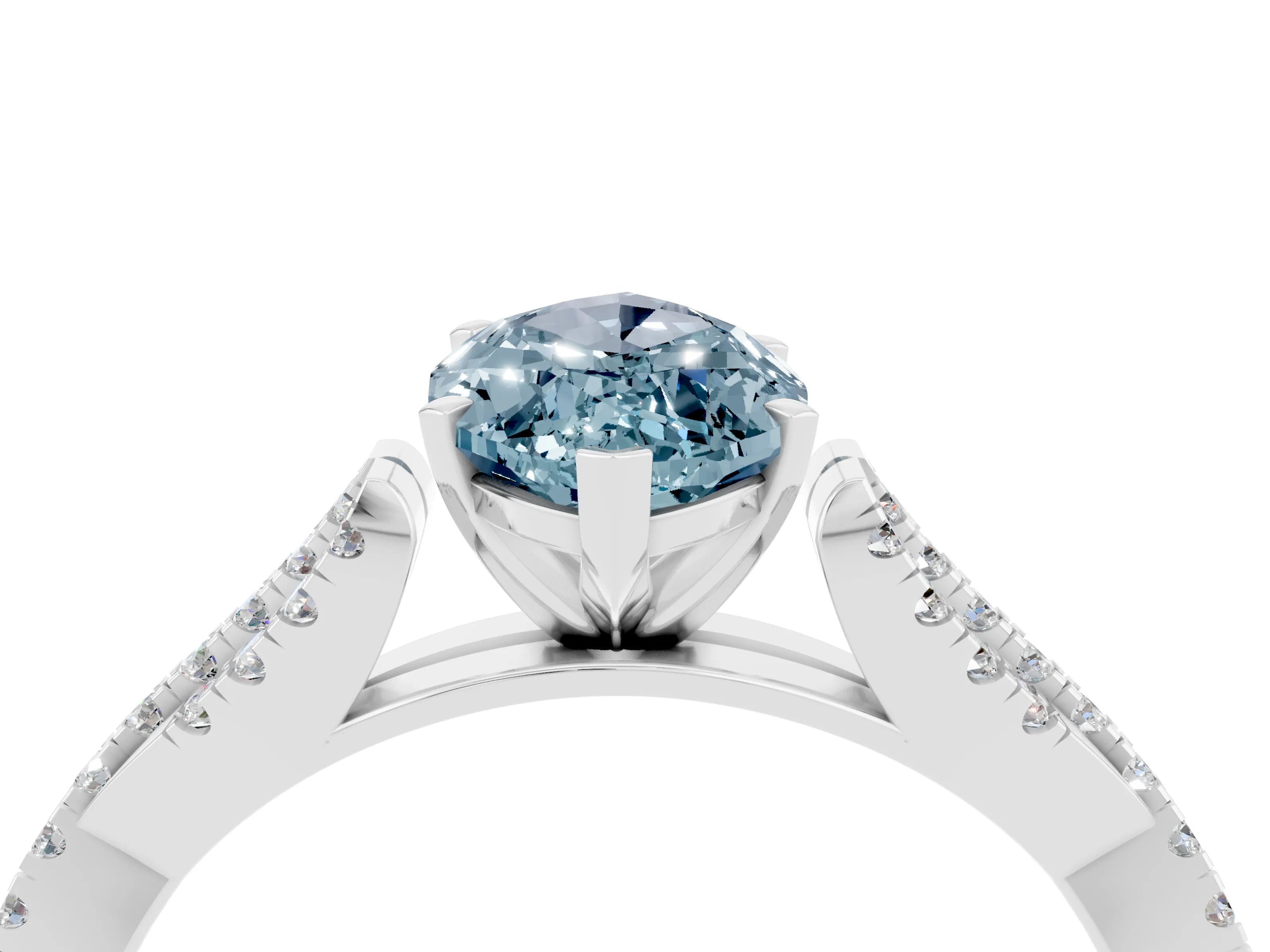 White gold Marquise Cut Aquamarine Solitaire Engagement Ring with Twisted Pavé Band and Four-Prong Setting_4